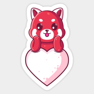 Cute red panda with big love. Gift for valentine's day with cute animal character illustration. Sticker